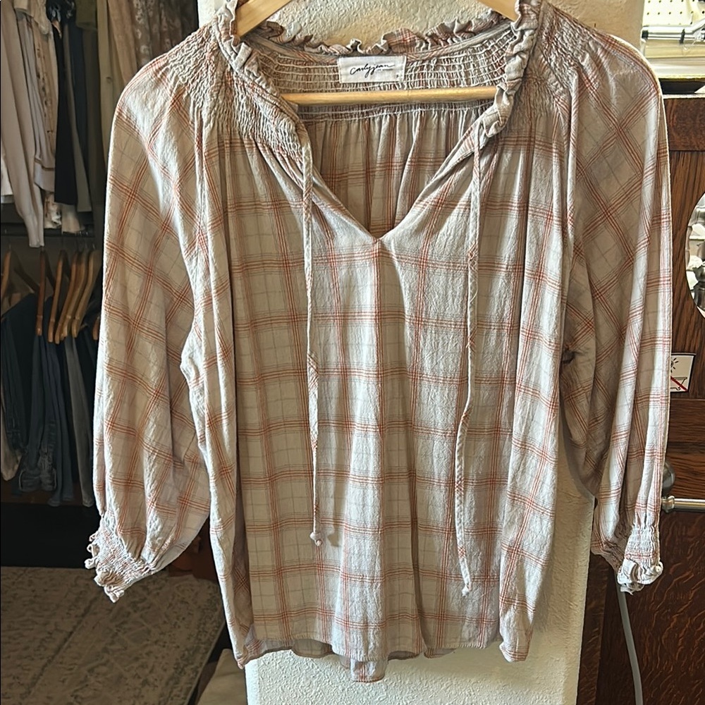 Checkered Blouse - Cream and Pink